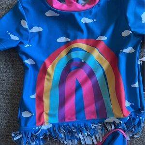 Andy & Evan Raina Rashguard Rainbow Swim Fringe Swimsuit Set 5 Clouds Blue Pink
